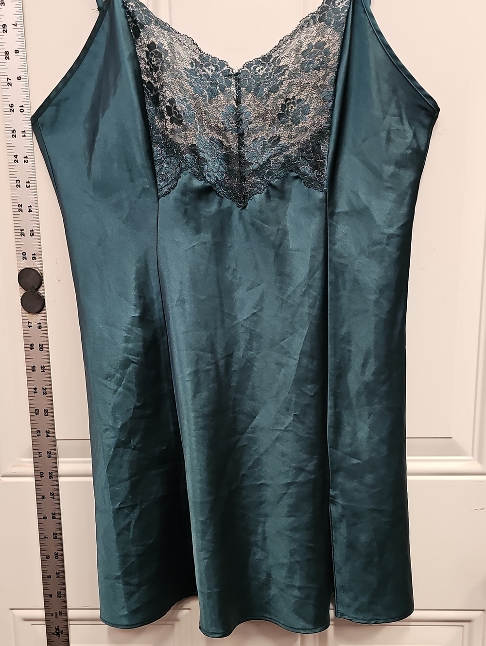 Victoria's Secret Dark Green Satin Lace-Trim Chemise